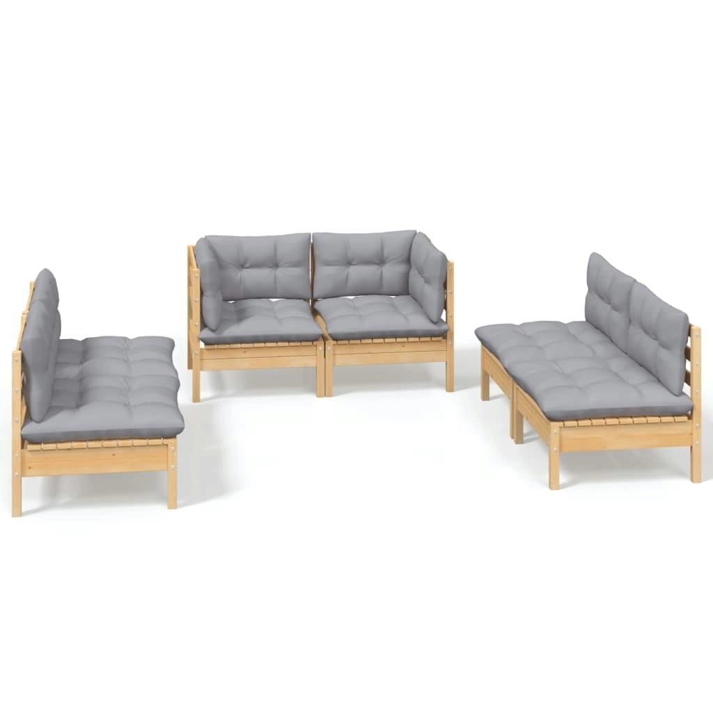 6 Piece Garden Lounge Set with Grey Cushions Solid Pinewood 3096207