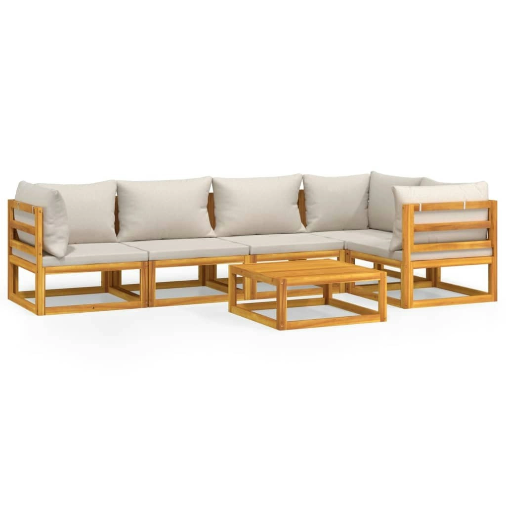 6 Piece Garden Lounge Set with Light Grey Cushions Solid Wood 3155301