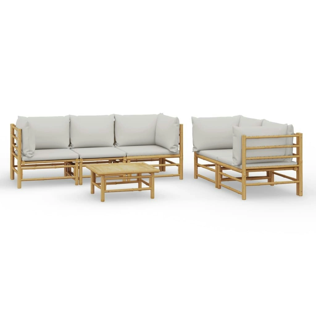 6 Piece Garden Lounge Set with Light Grey Cushions Bamboo 3155090