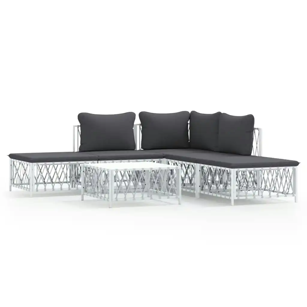 6 Piece Garden Lounge Set with Cushions White Steel 3186880