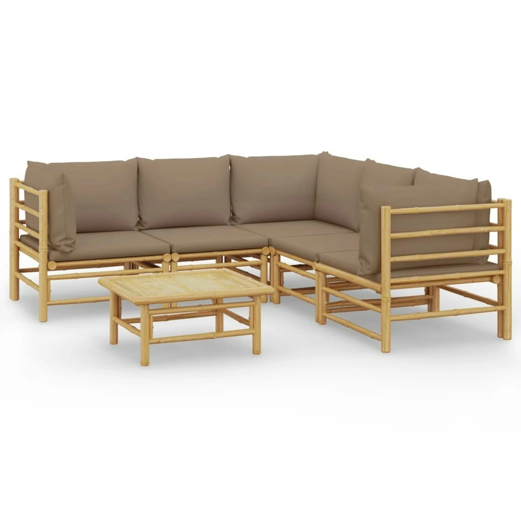 6 Piece Garden Lounge Set with Taupe Cushions  Bamboo 3155124