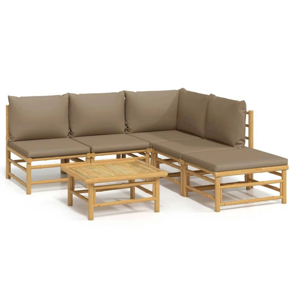 6 Piece Garden Lounge Set with Taupe Cushions  Bamboo 3155135