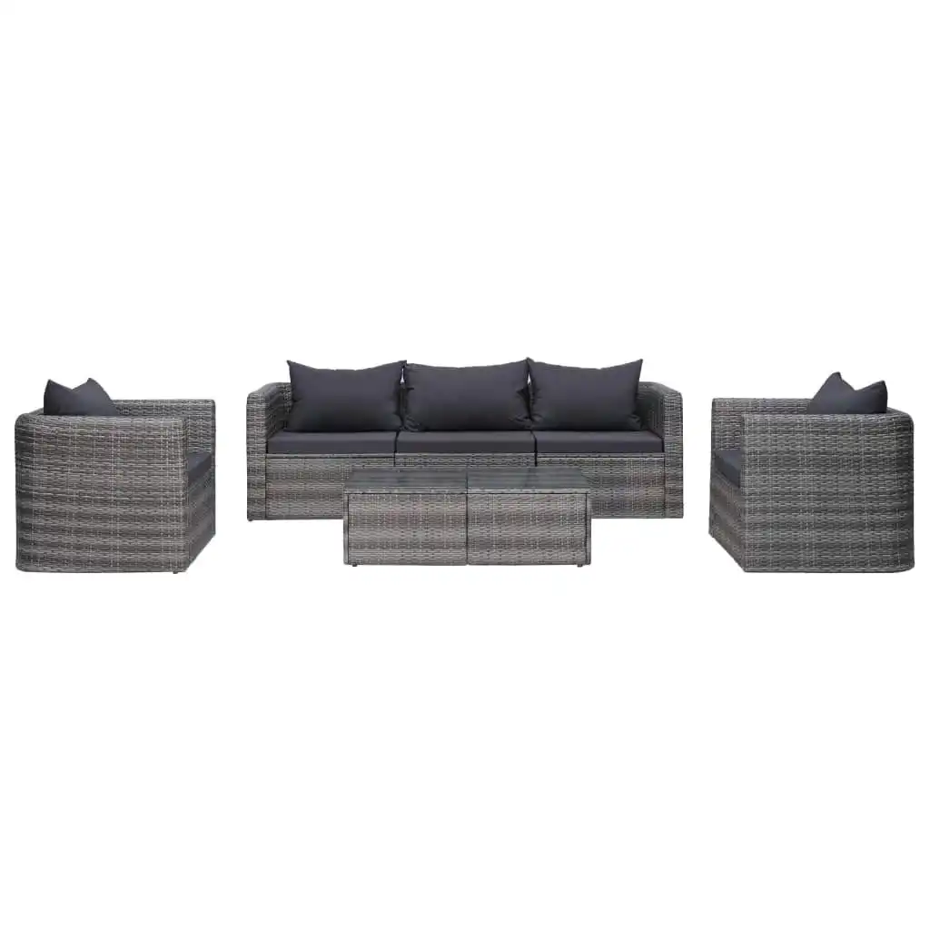 6 Piece Garden Sofa Set with Cushions & Pillows Poly Rattan Grey 44159