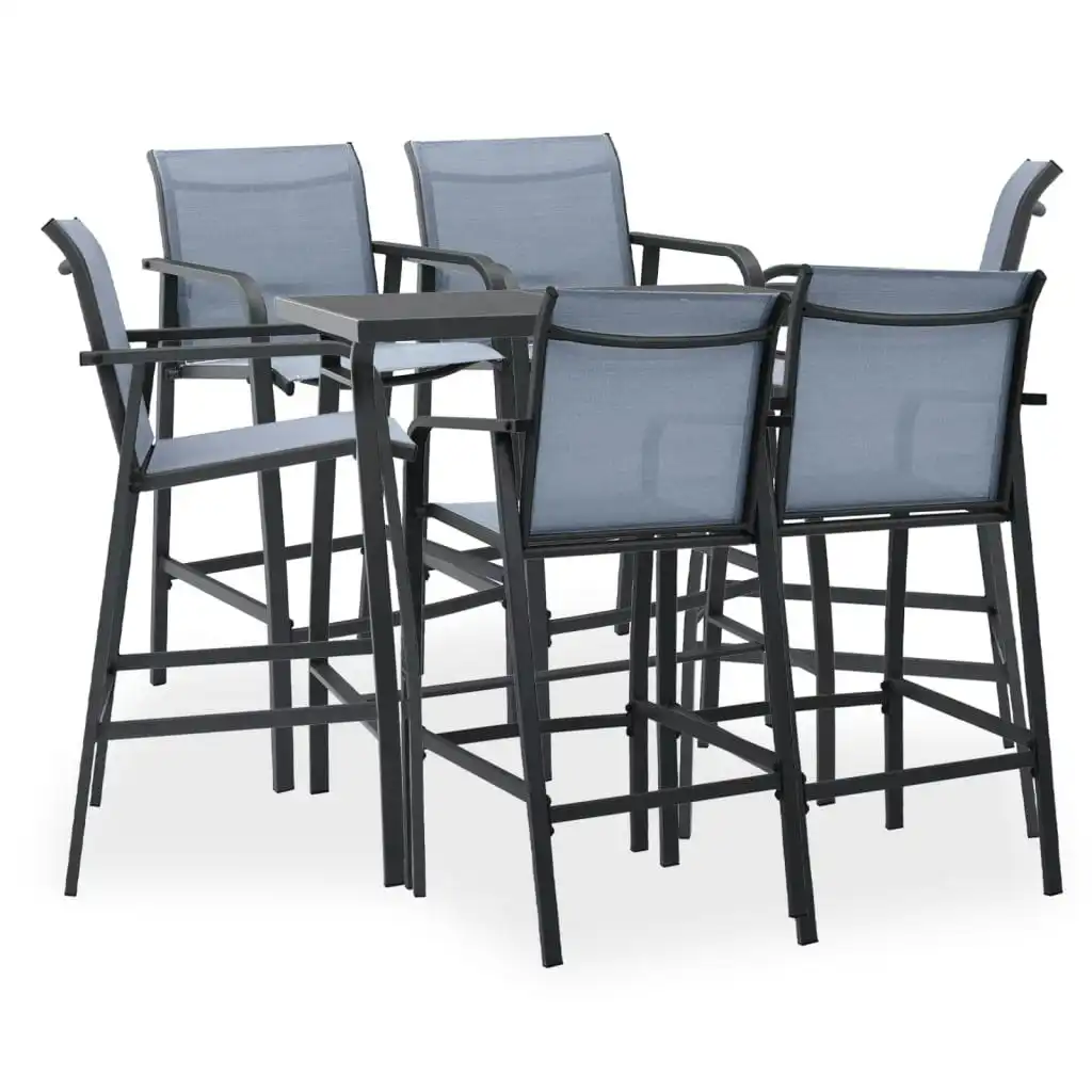 7 Piece Garden Bar Set Black and Grey 3073579