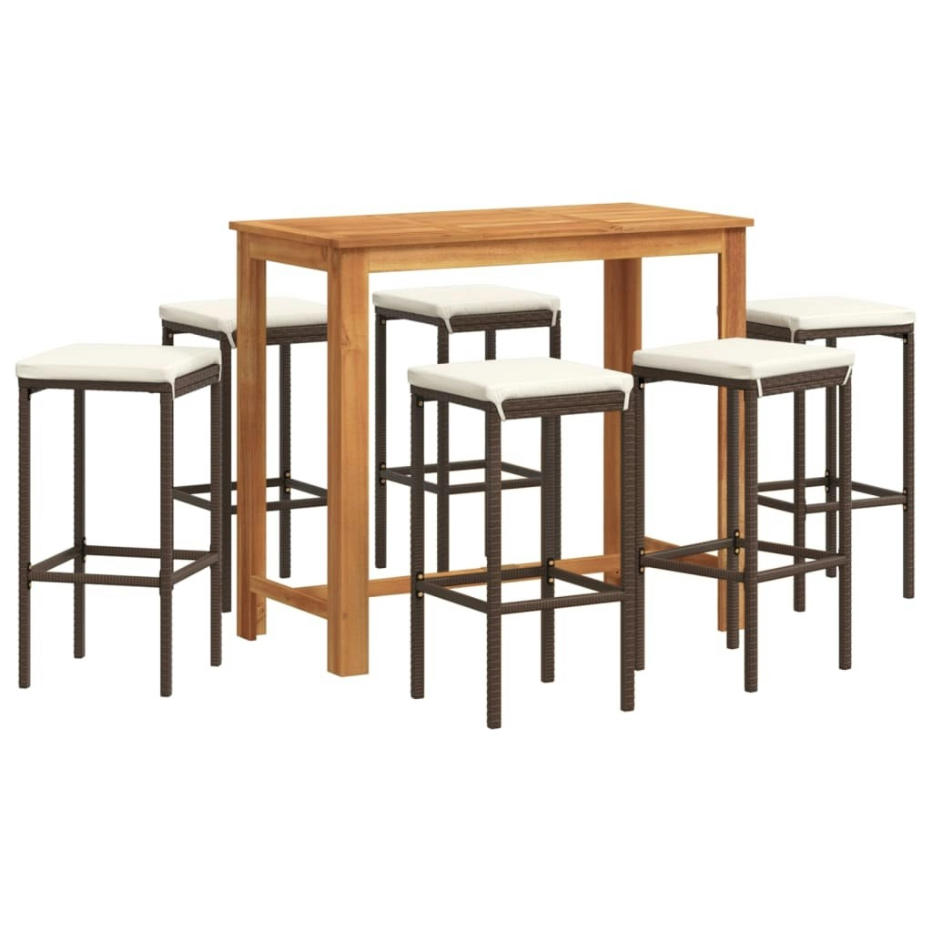 7 Piece Garden Bar Set Brown Solid Wood Acacia and Poly Rattan 3295285