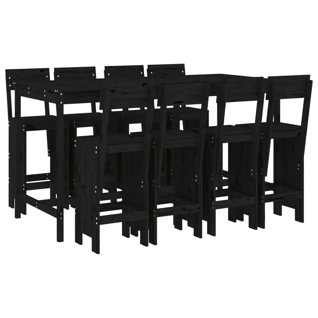 7 Piece Garden Bar Set Black Solid Wood Pine 3157815