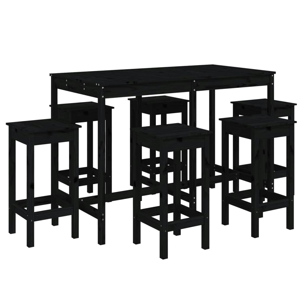 7 Piece Garden Bar Set Black Solid Wood Pine 3154759