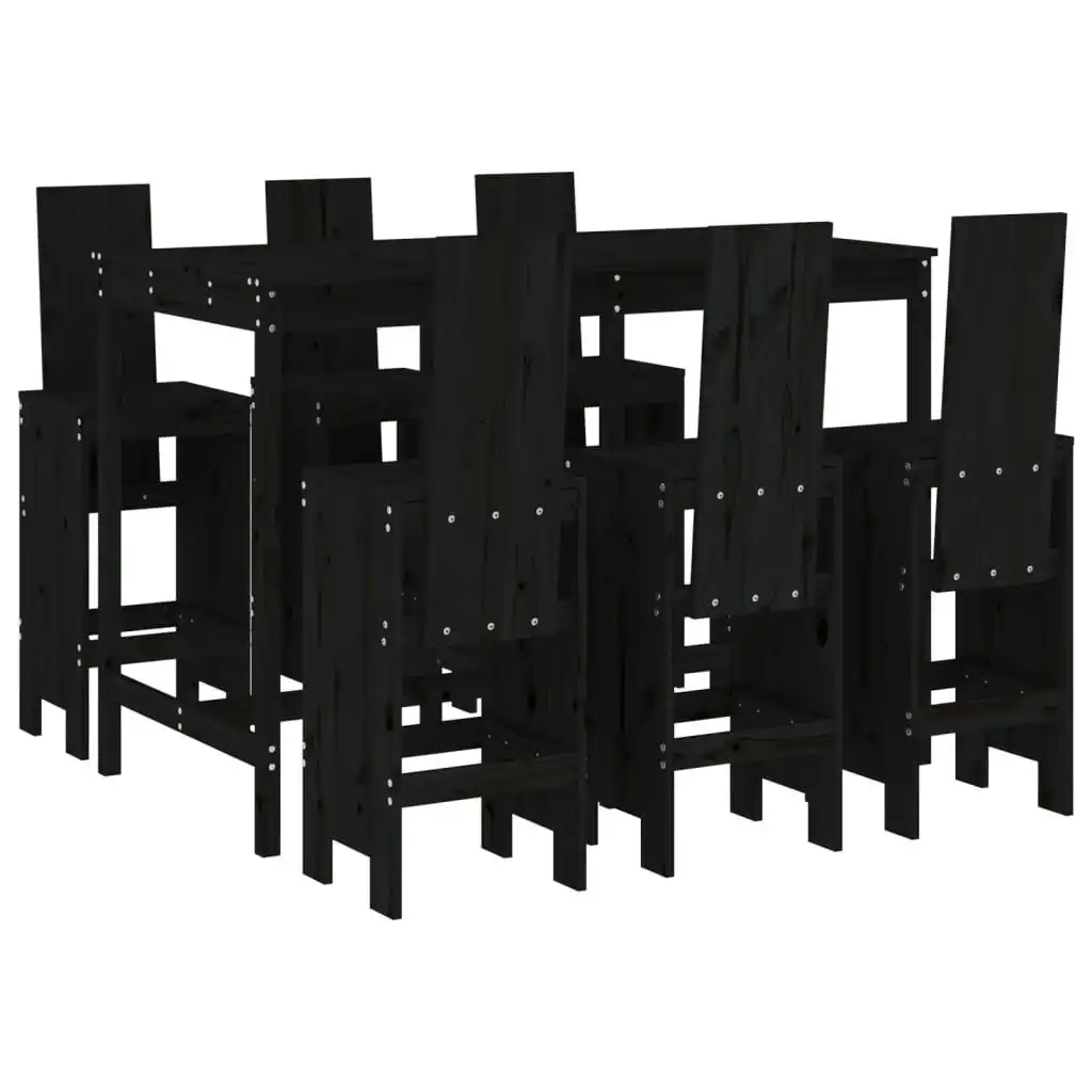 7 Piece Garden Bar Set Black Solid Wood Pine 3157785