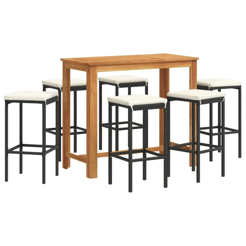 7 Piece Garden Bar Set Black Solid Wood Acacia and Poly Rattan 3295286