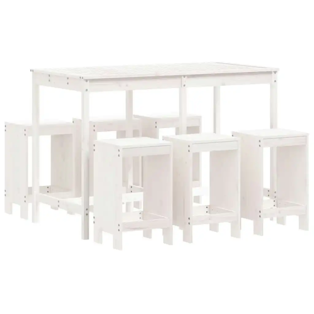 7 Piece Garden Bar Set White Solid Wood Pine 3157752