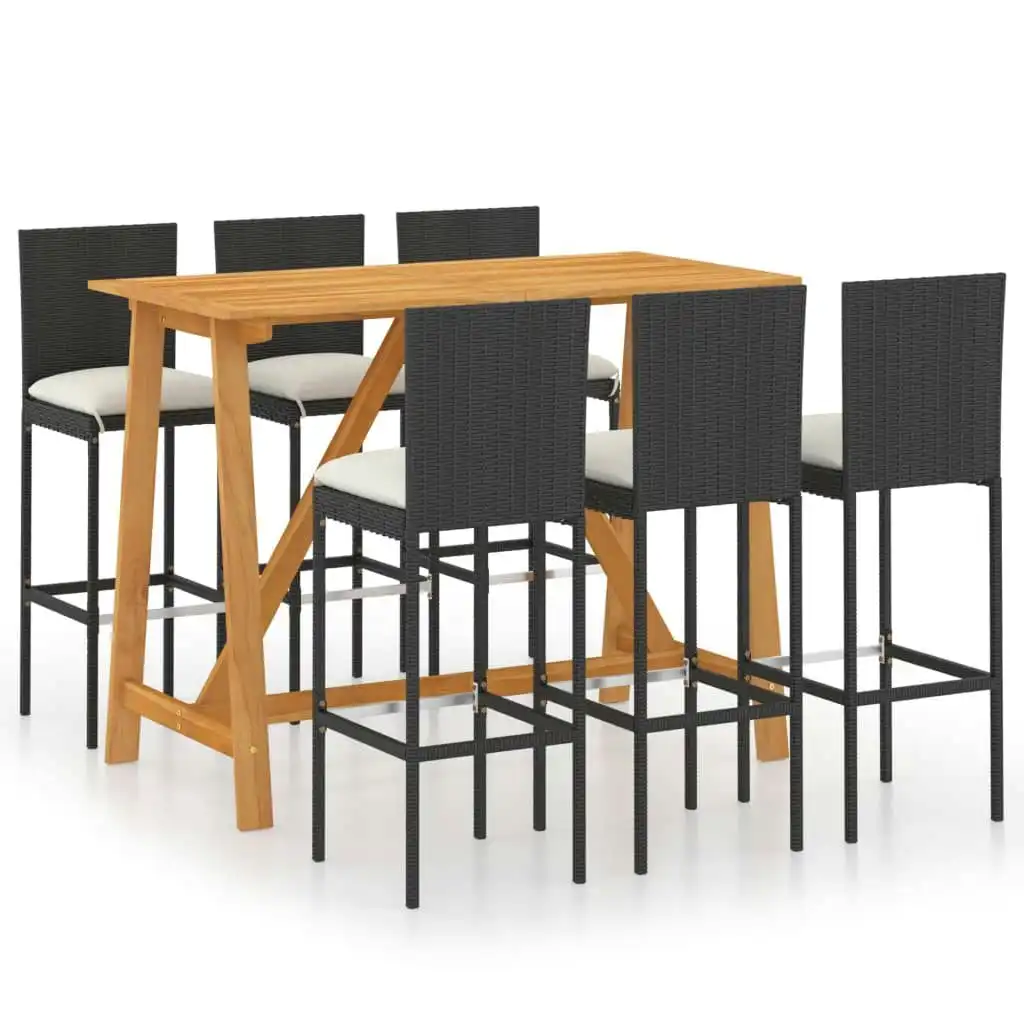 7 Piece Garden Bar Set with Cushions Black 3067960