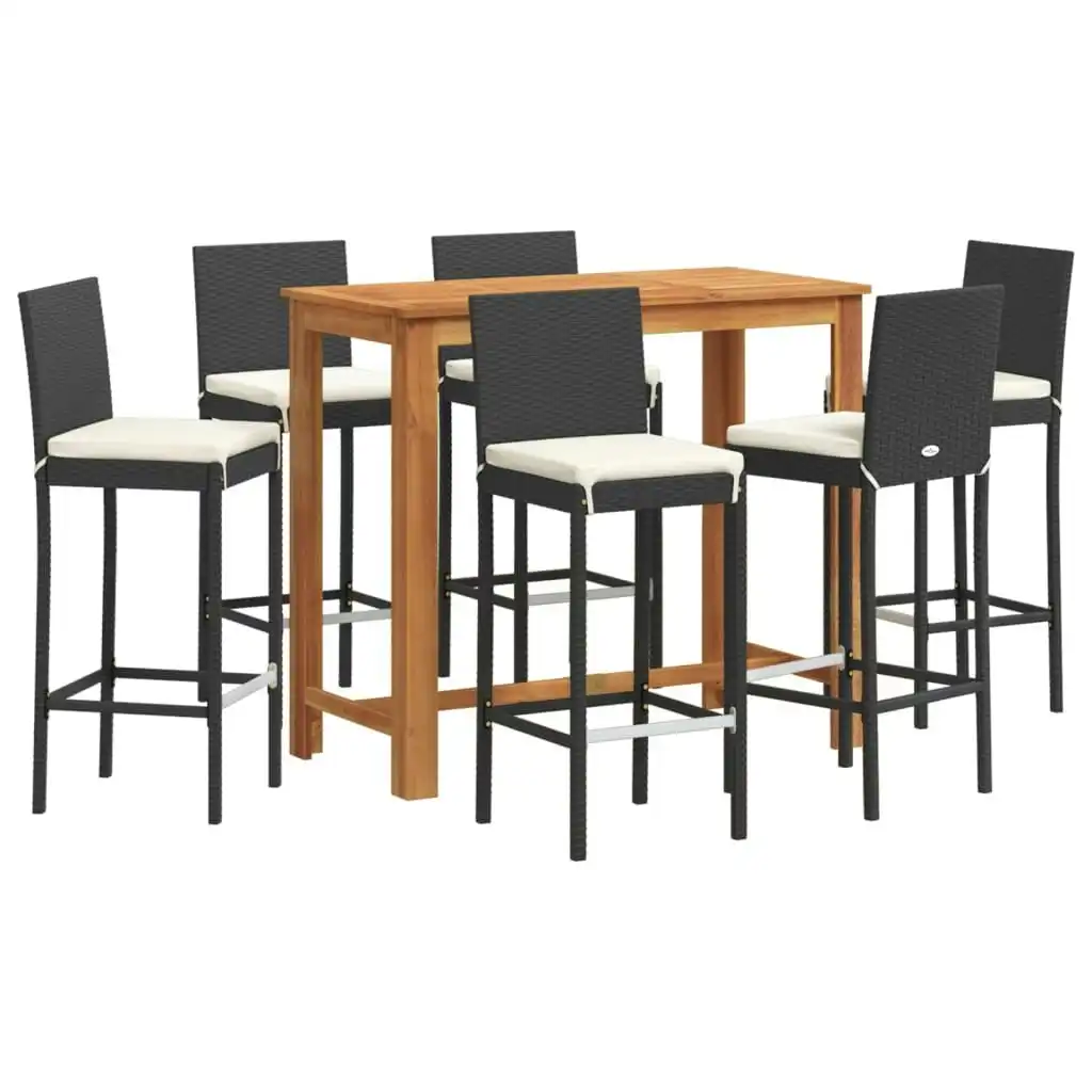 7 Piece Garden Bar Set Black Solid Wood Acacia and Poly Rattan 3295280