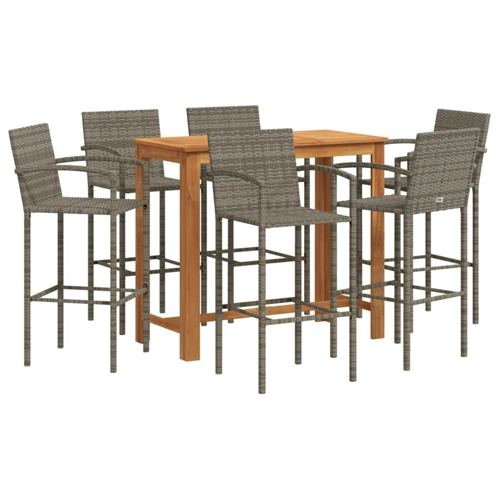 7 Piece Garden Bar Set Grey Solid Wood Acacia and Poly Rattan 3295293