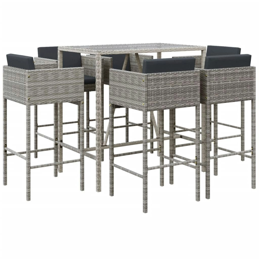 7 Piece Garden Bar Set with Cushions Grey Poly Rattan 3200660