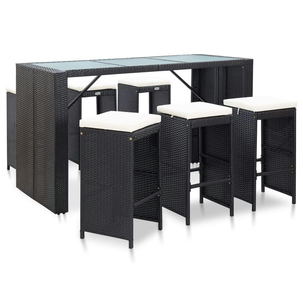 7 Piece Garden Bar Set with Cushions Poly Rattan Black 49560