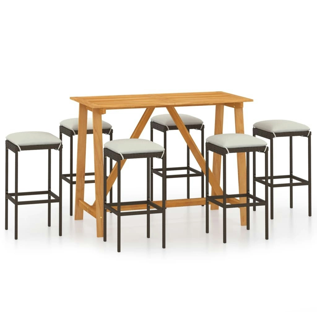 7 Piece Garden Bar Set with Cushions Brown 3067965