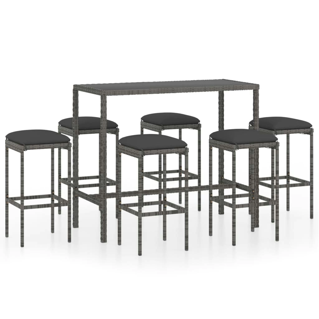 7 Piece Garden Bar Set with Cushions Poly Rattan Grey 3064824