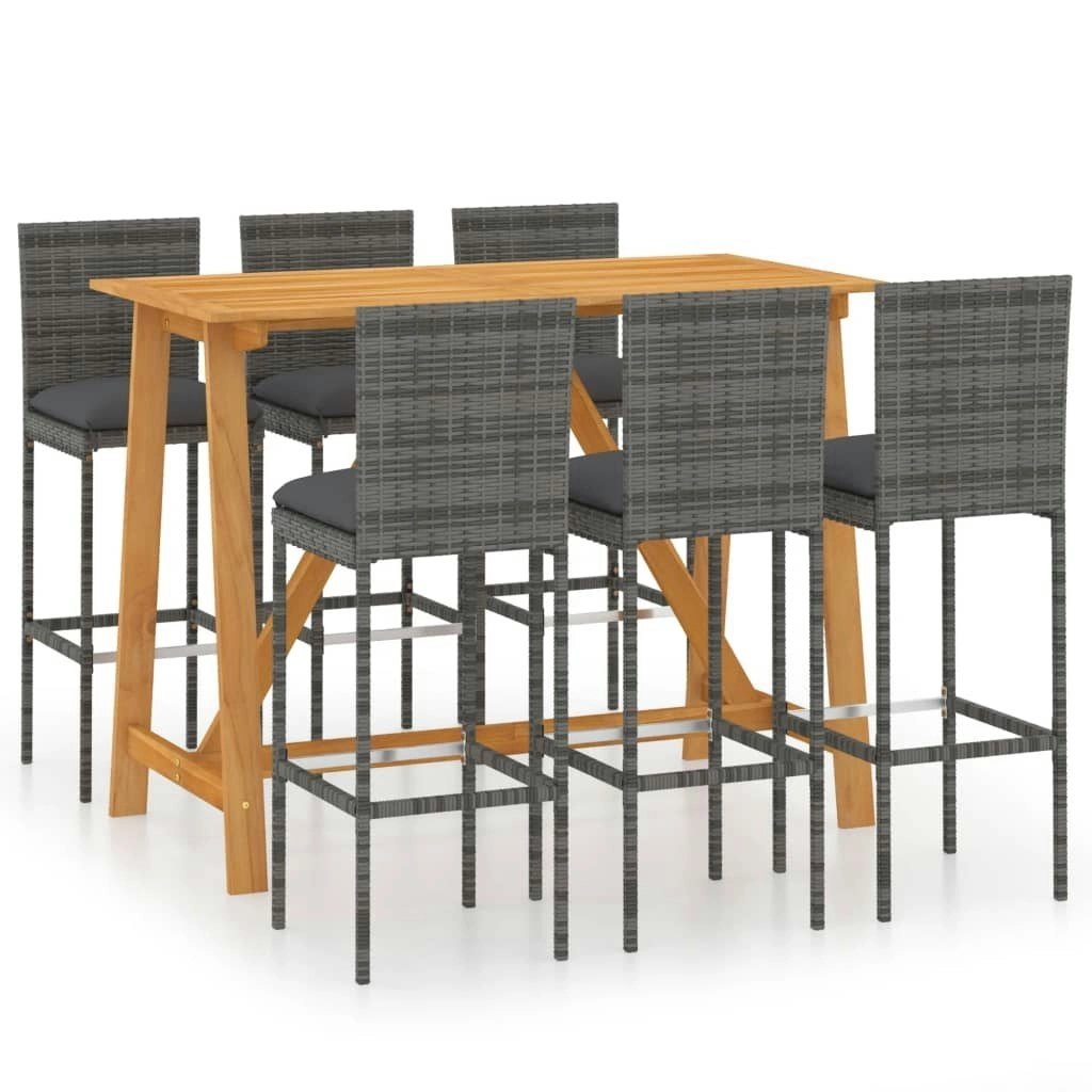 7 Piece Garden Bar Set with Cushions Grey 3067961