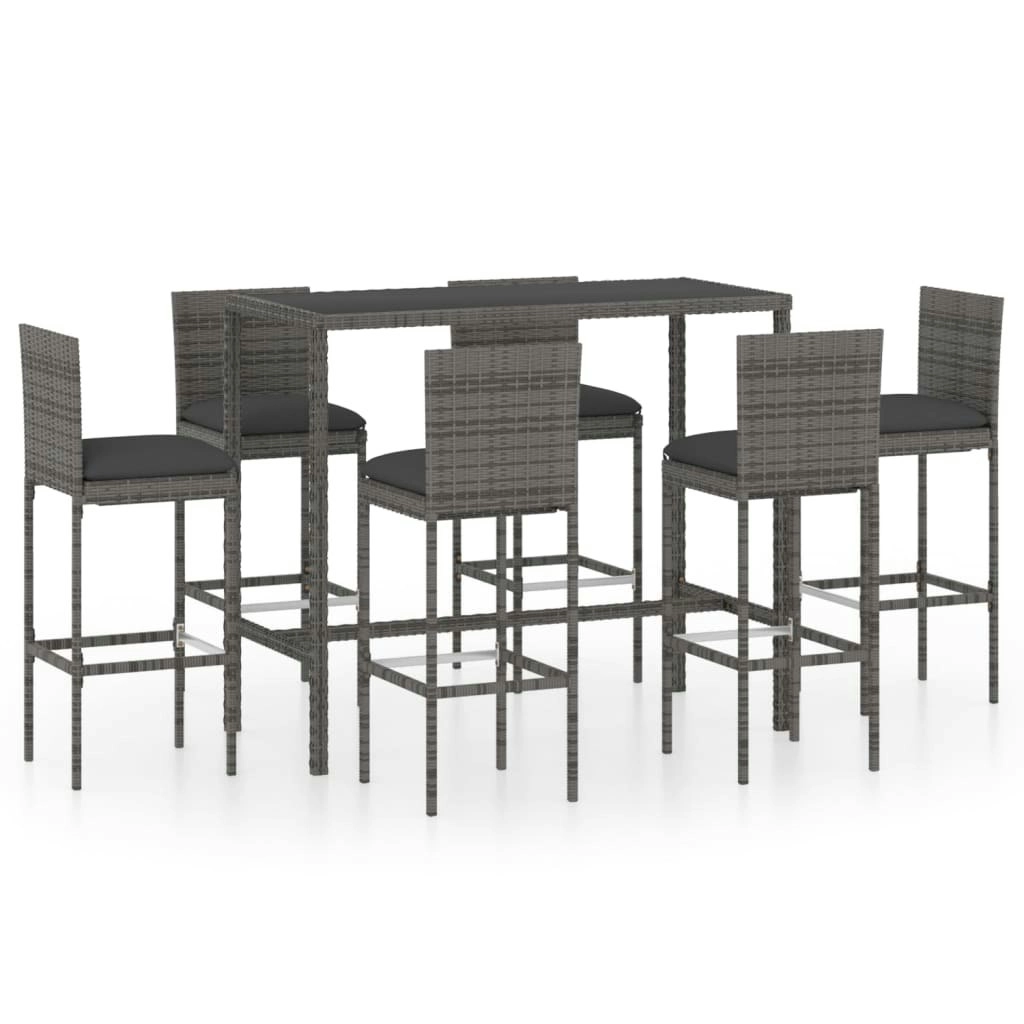 7 Piece Garden Bar Set with Cushions Poly Rattan Grey 3064835