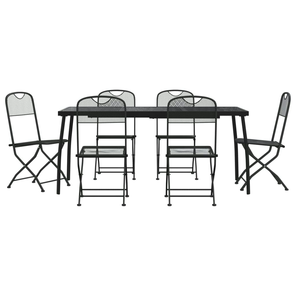 7 Piece Garden Dining Set Anthracite Metal Mesh 3211814