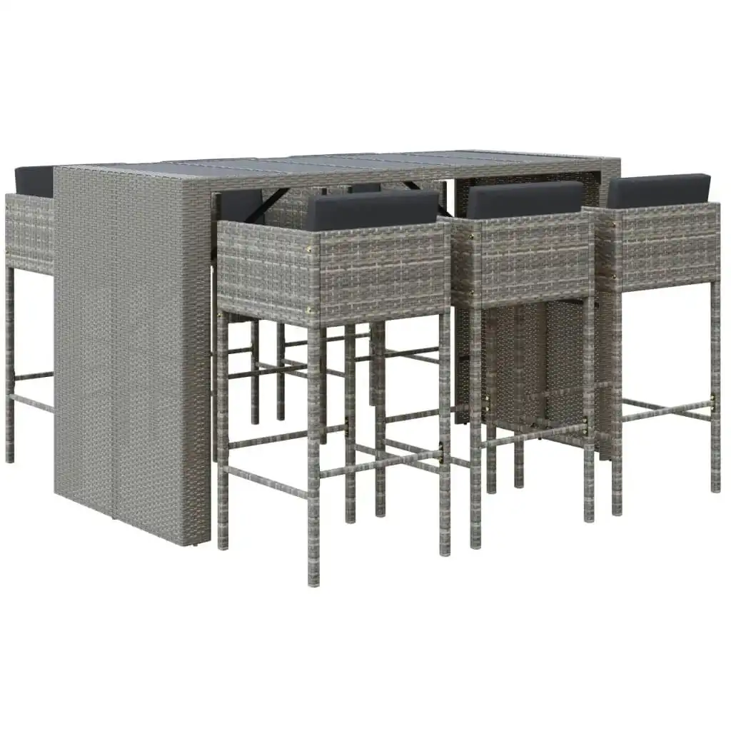 7 Piece Garden Bar Set with Cushions Grey Poly Rattan 3200665