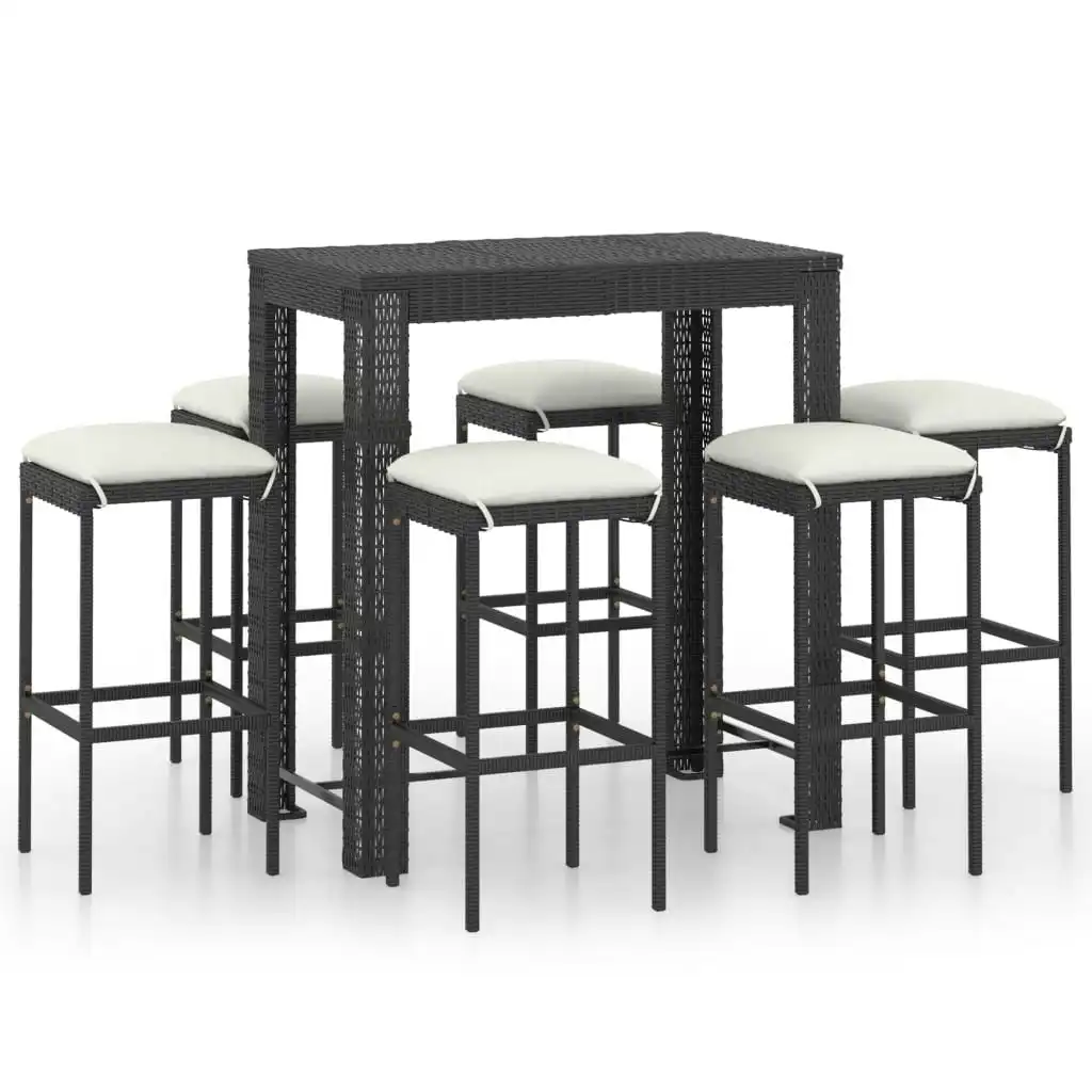 7 Piece Garden Bar Set with Cushions Poly Rattan Black 3064784