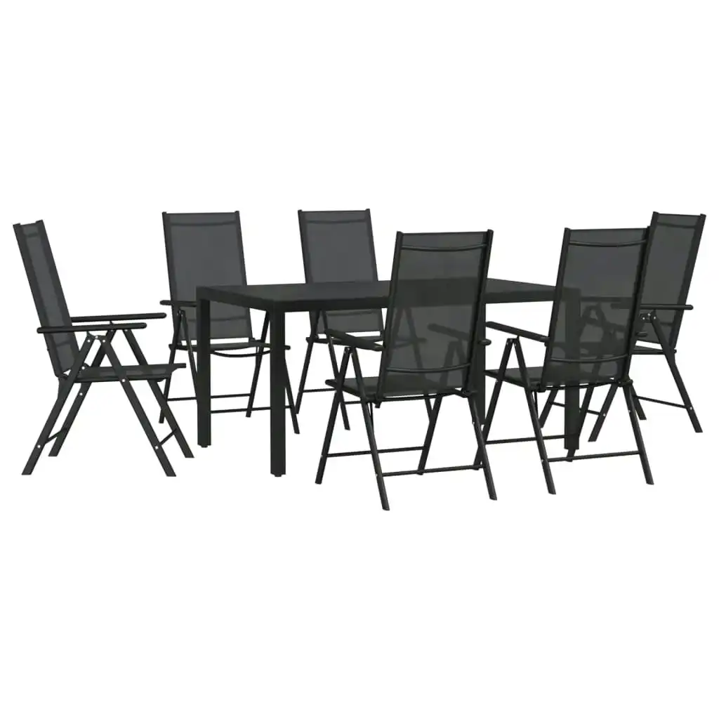 7 Piece Garden Dining Set Black Aluminium 3200603