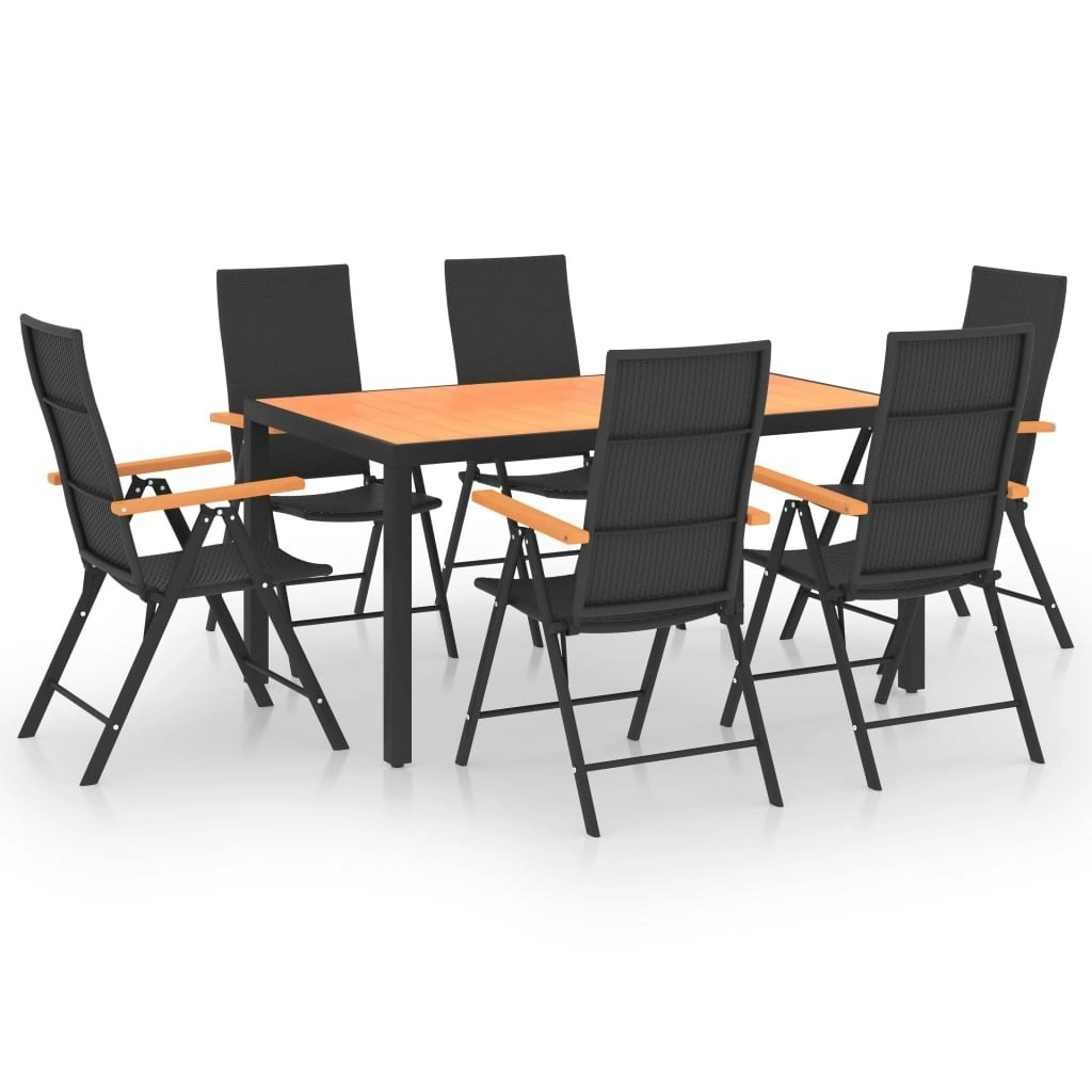 7 Piece Garden Dining Set Black and Brown 3060079