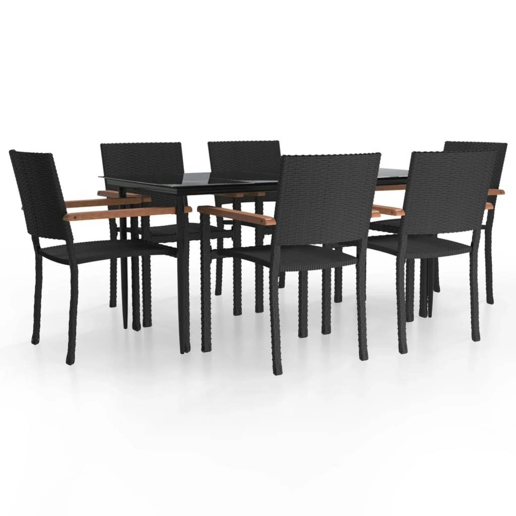 7 Piece Garden Dining Set Black Poly Rattan 3156685