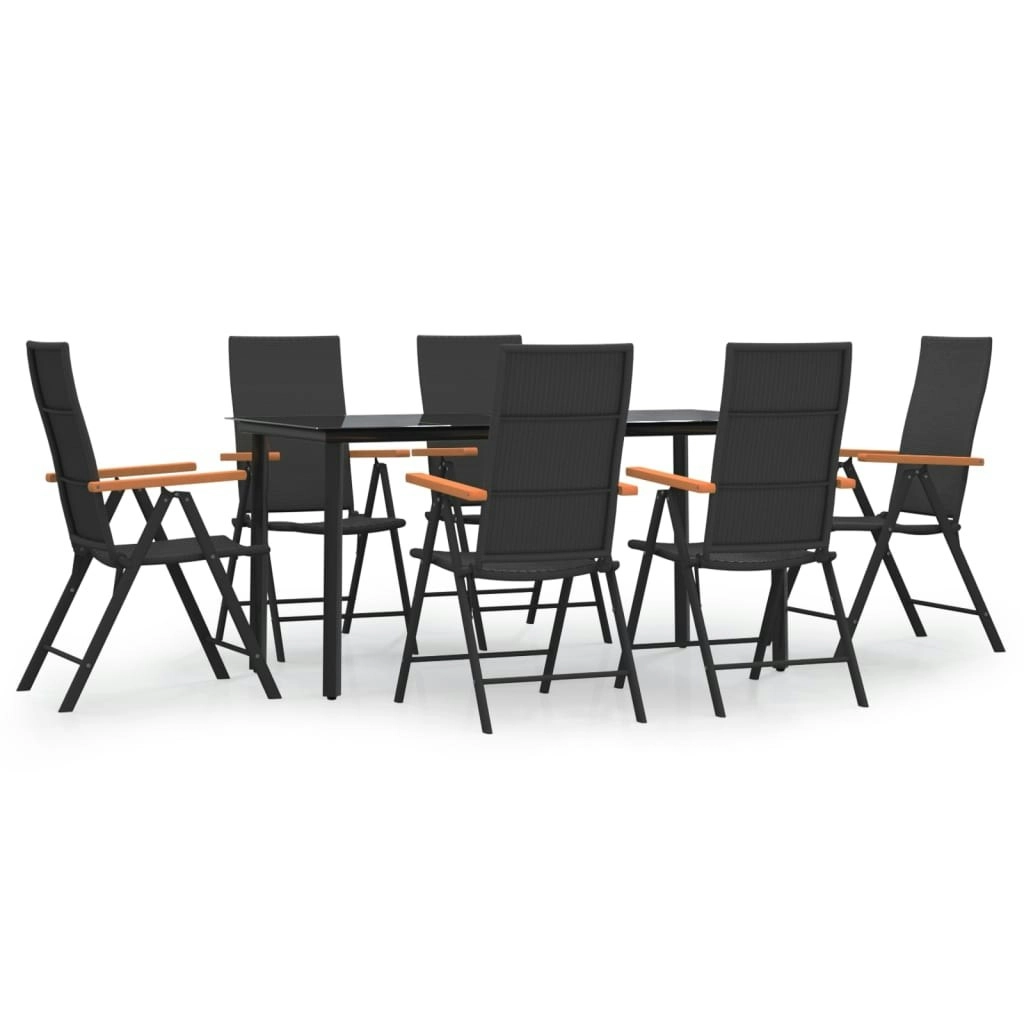 7 Piece Garden Dining Set Black and Brown Poly Rattan 3156521