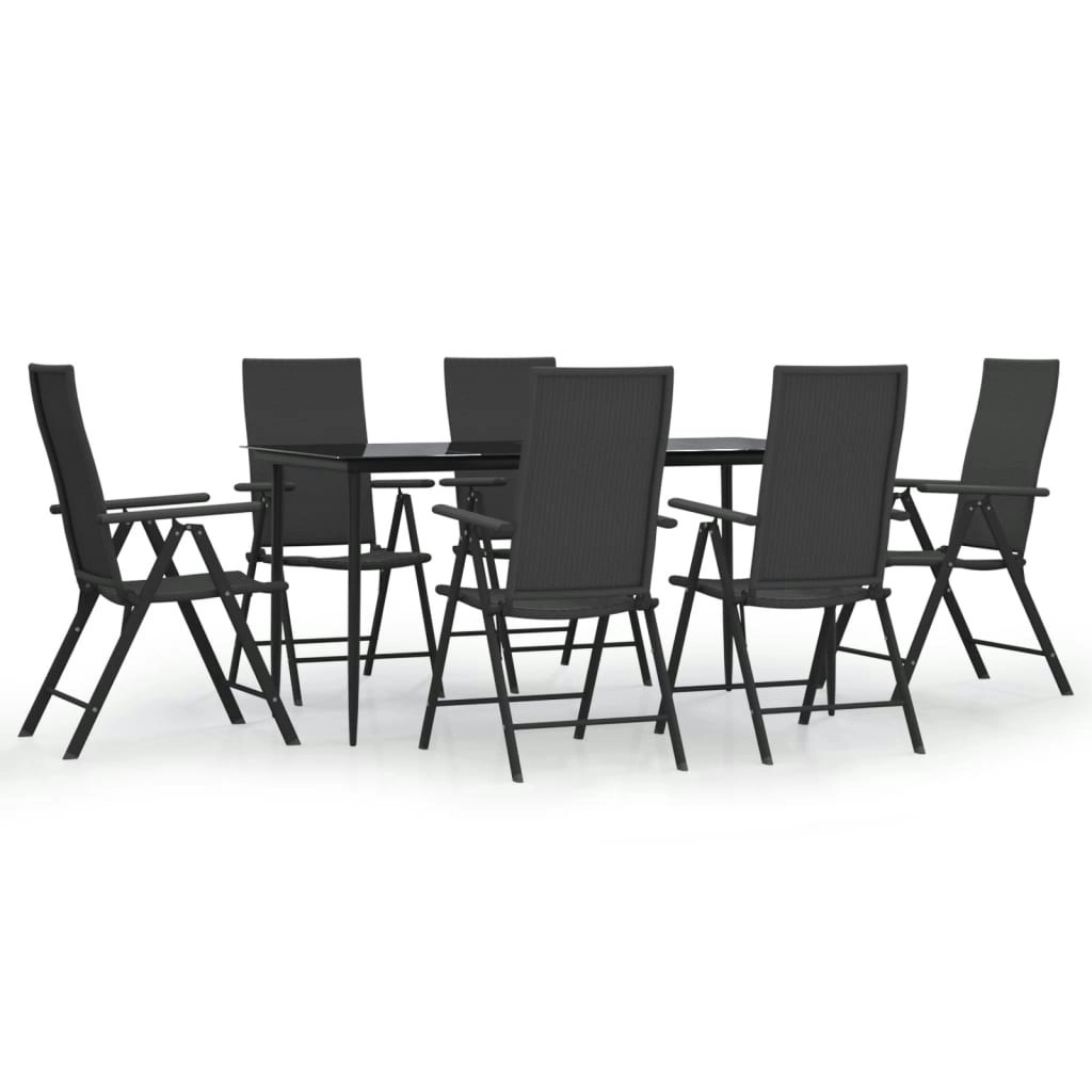 7 Piece Garden Dining Set Black Poly Rattan 3156517