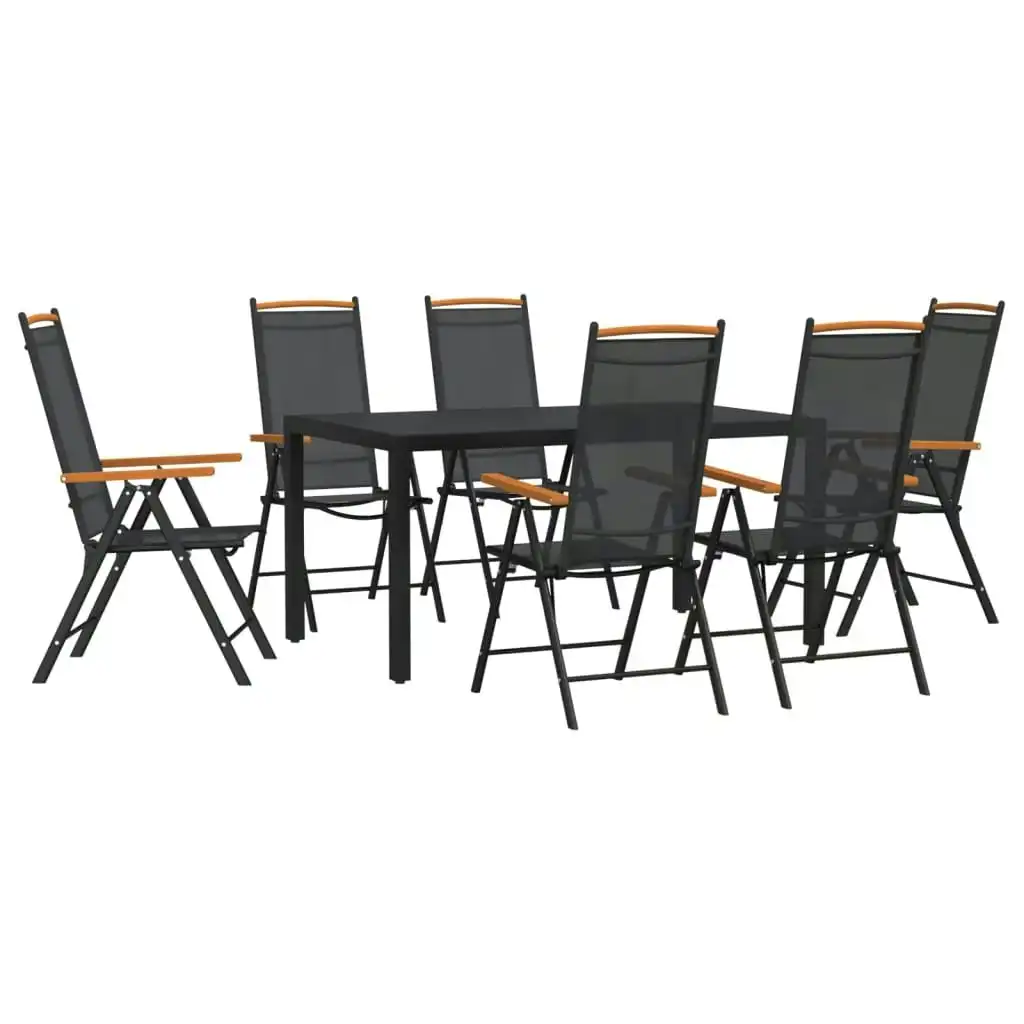 7 Piece Garden Dining Set Black Aluminium 3200601