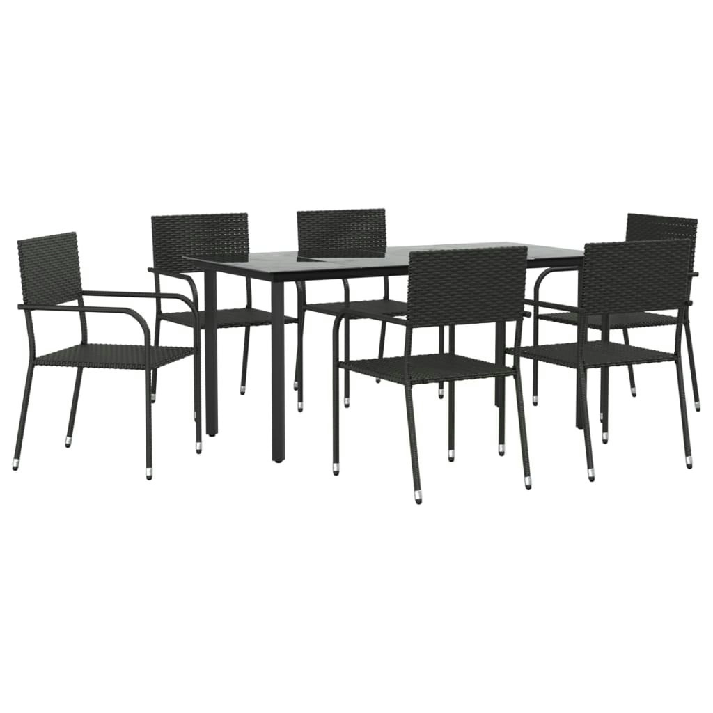 7 Piece Garden Dining Set Black Poly Rattan 3156751