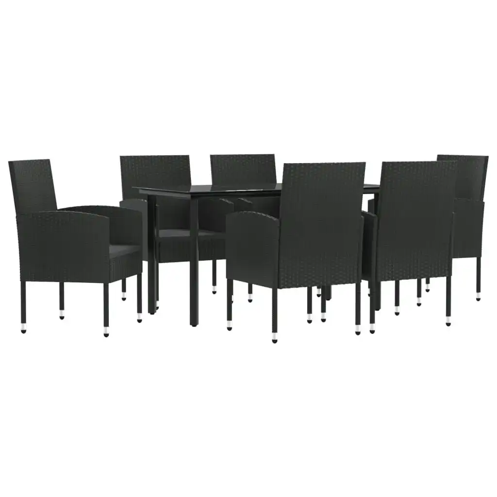 7 Piece Garden Dining Set Black Poly Rattan and Steel 3203347