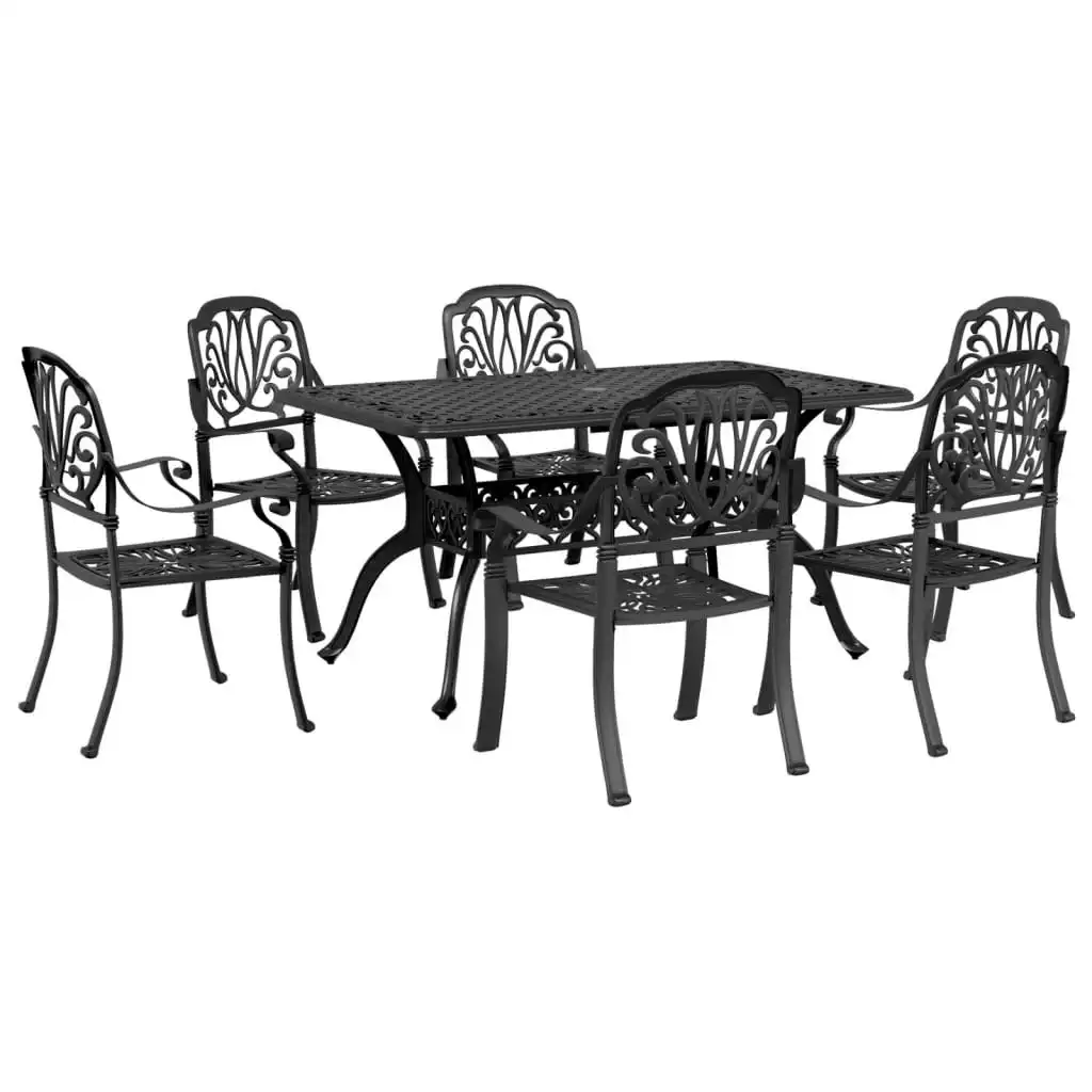 7 Piece Garden Dining Set Black Cast Aluminium 3216313