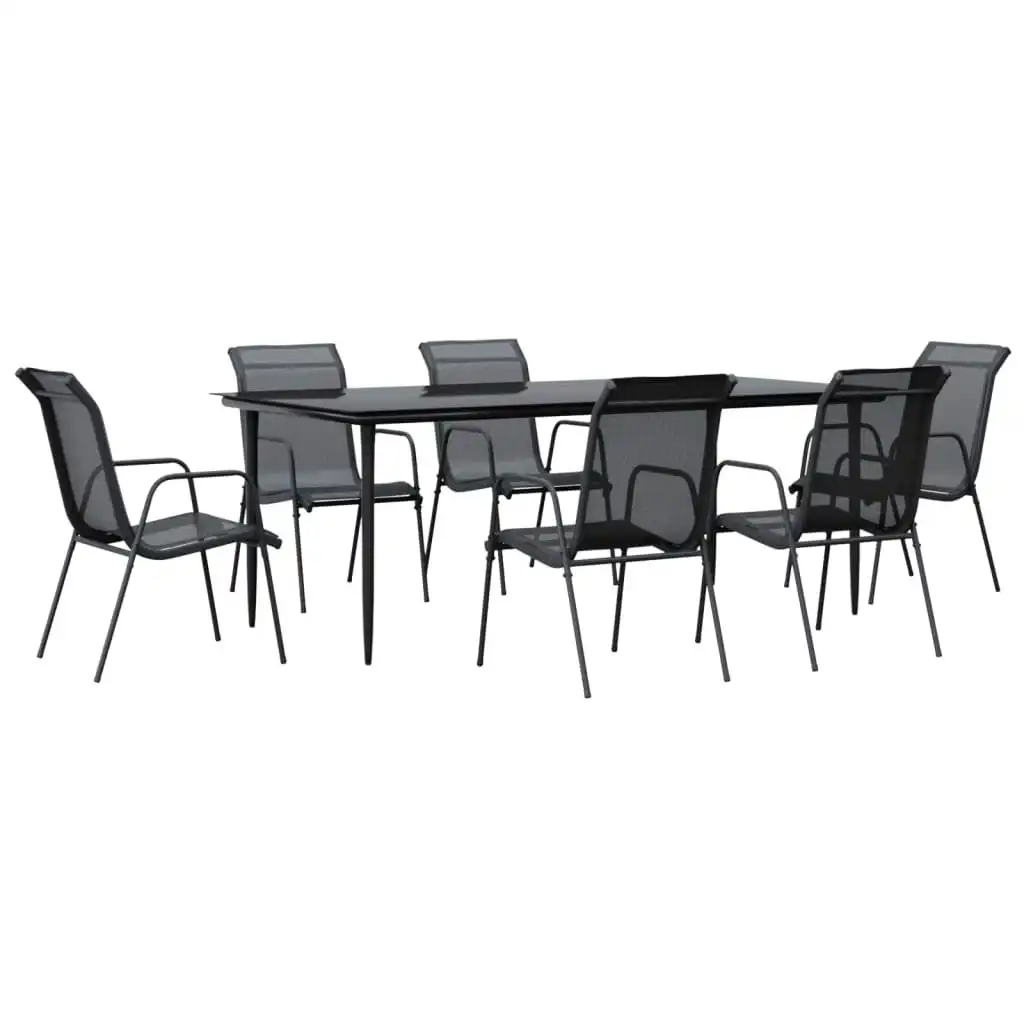 7 Piece Garden Dining Set Black Steel and Textilene 3200688