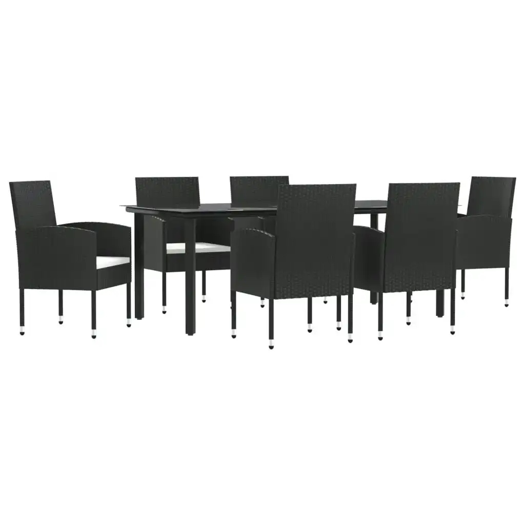 7 Piece Garden Dining Set Black Poly Rattan and Steel 3203318