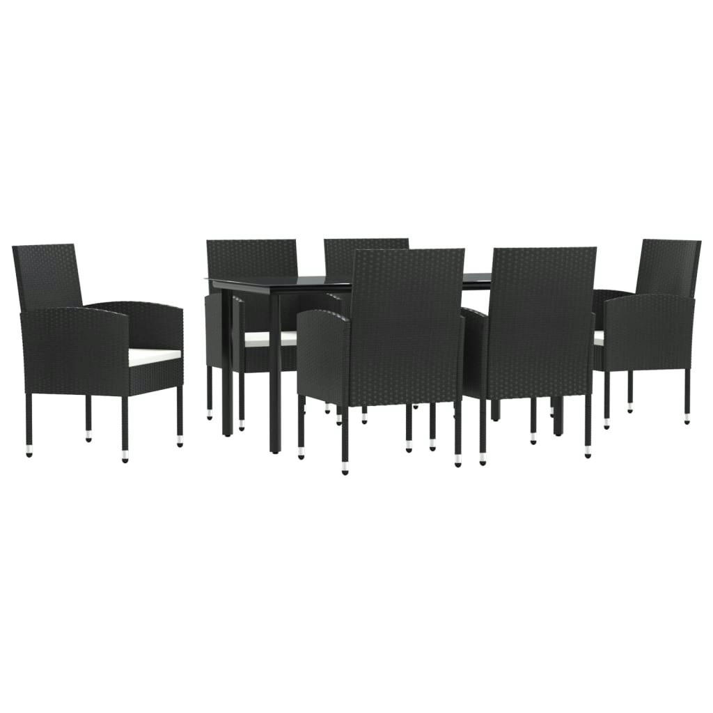 7 Piece Garden Dining Set Black Poly Rattan and Steel 3203317