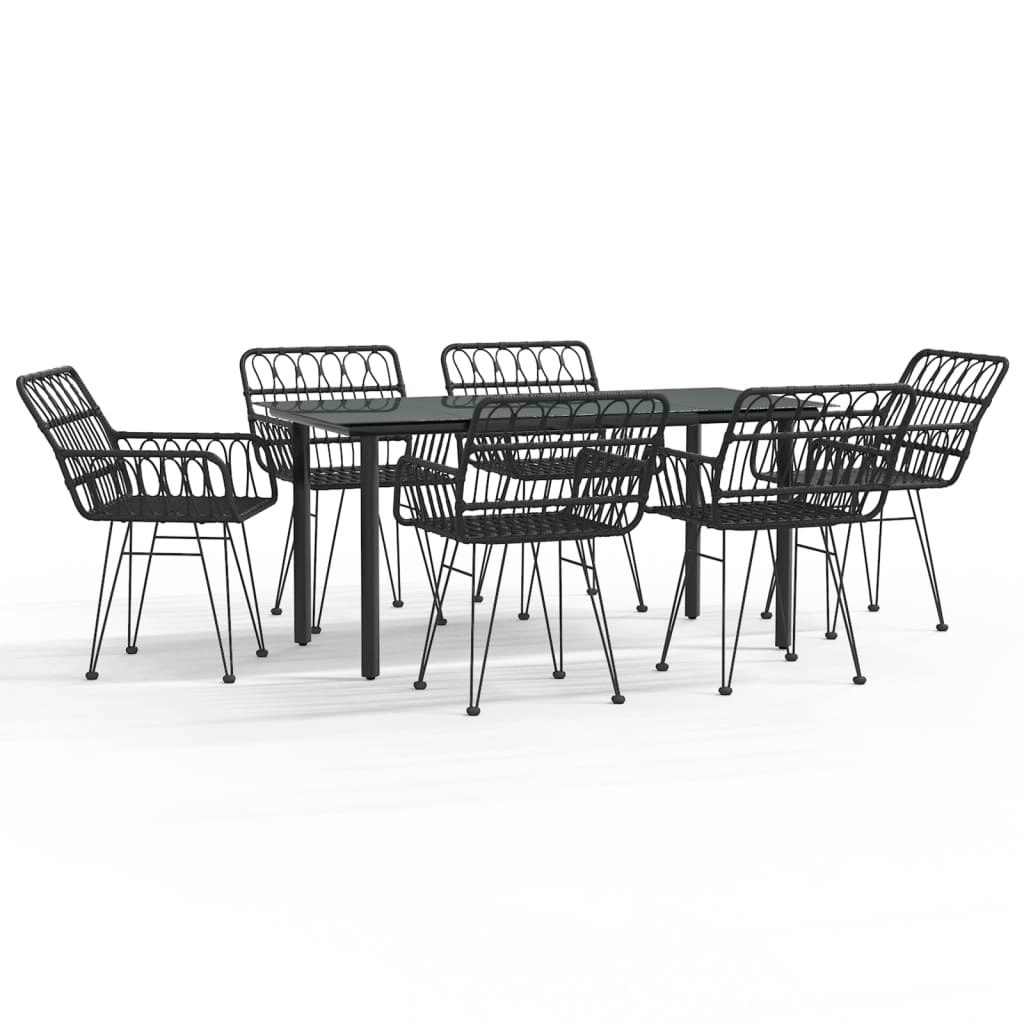 7 Piece Garden Dining Set Black Poly Rattan 3157870