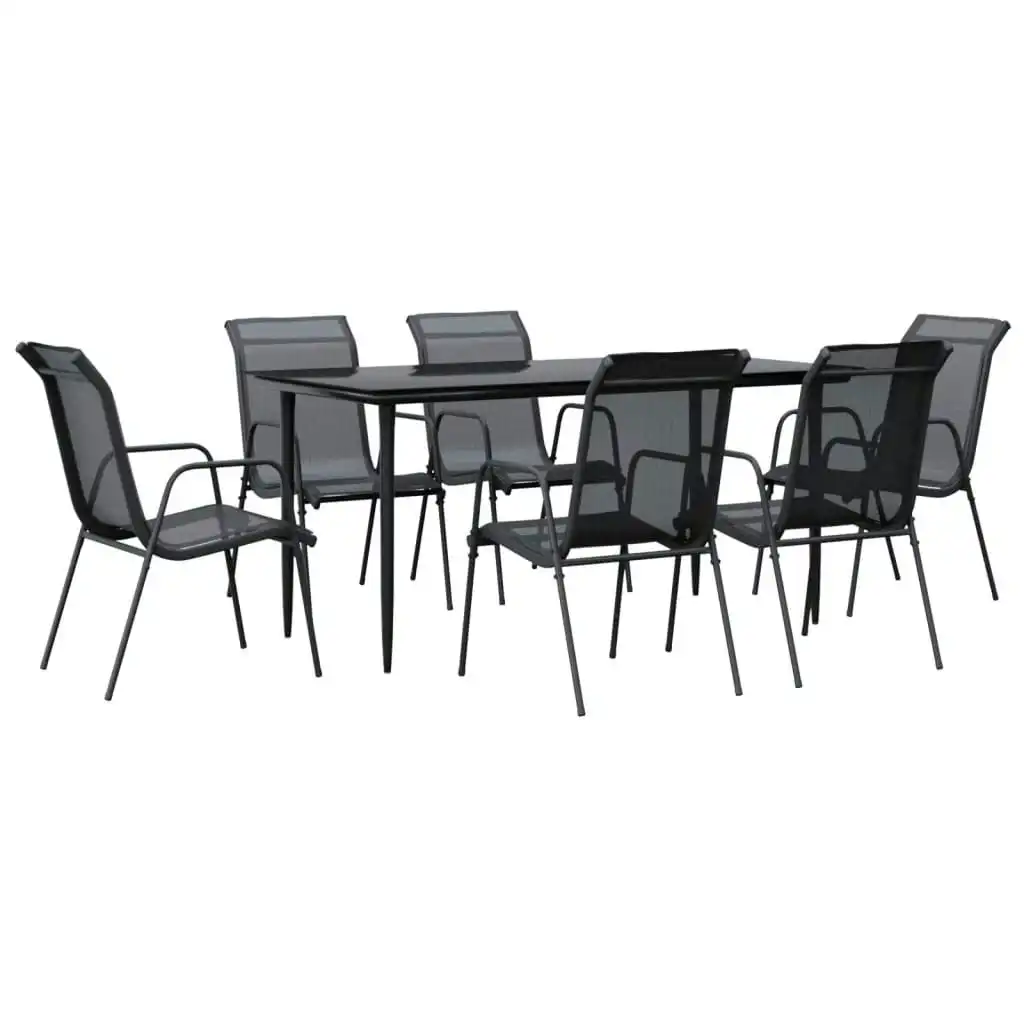 7 Piece Garden Dining Set Black Steel and Textilene 3200687