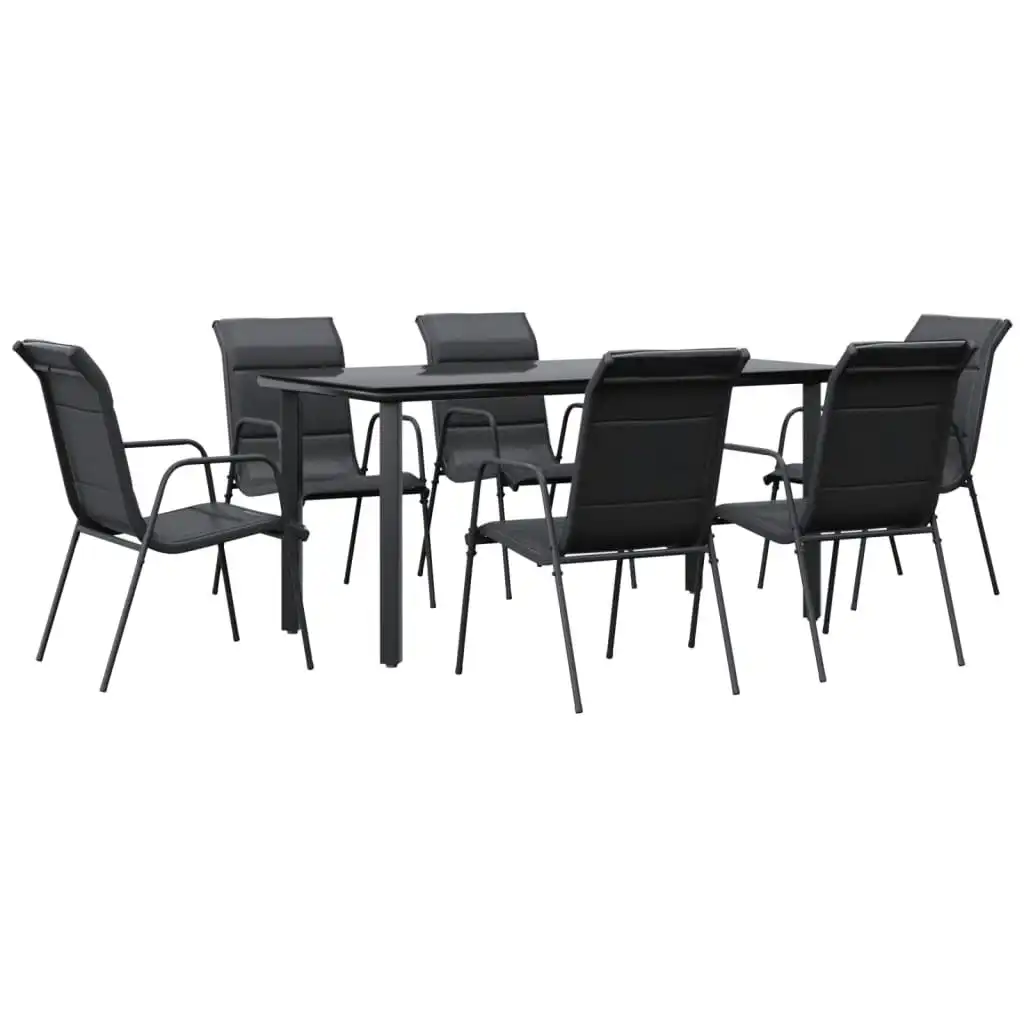 7 Piece Garden Dining Set Black Steel and Textilene 3200715