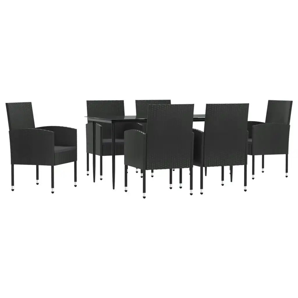 7 Piece Garden Dining Set Black Poly Rattan and Steel 3203341