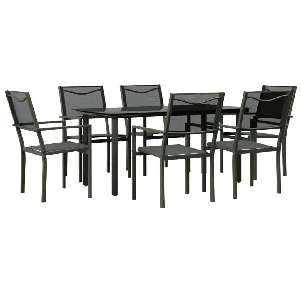 7 Piece Garden Dining Set Black Steel and Textilene 3200731