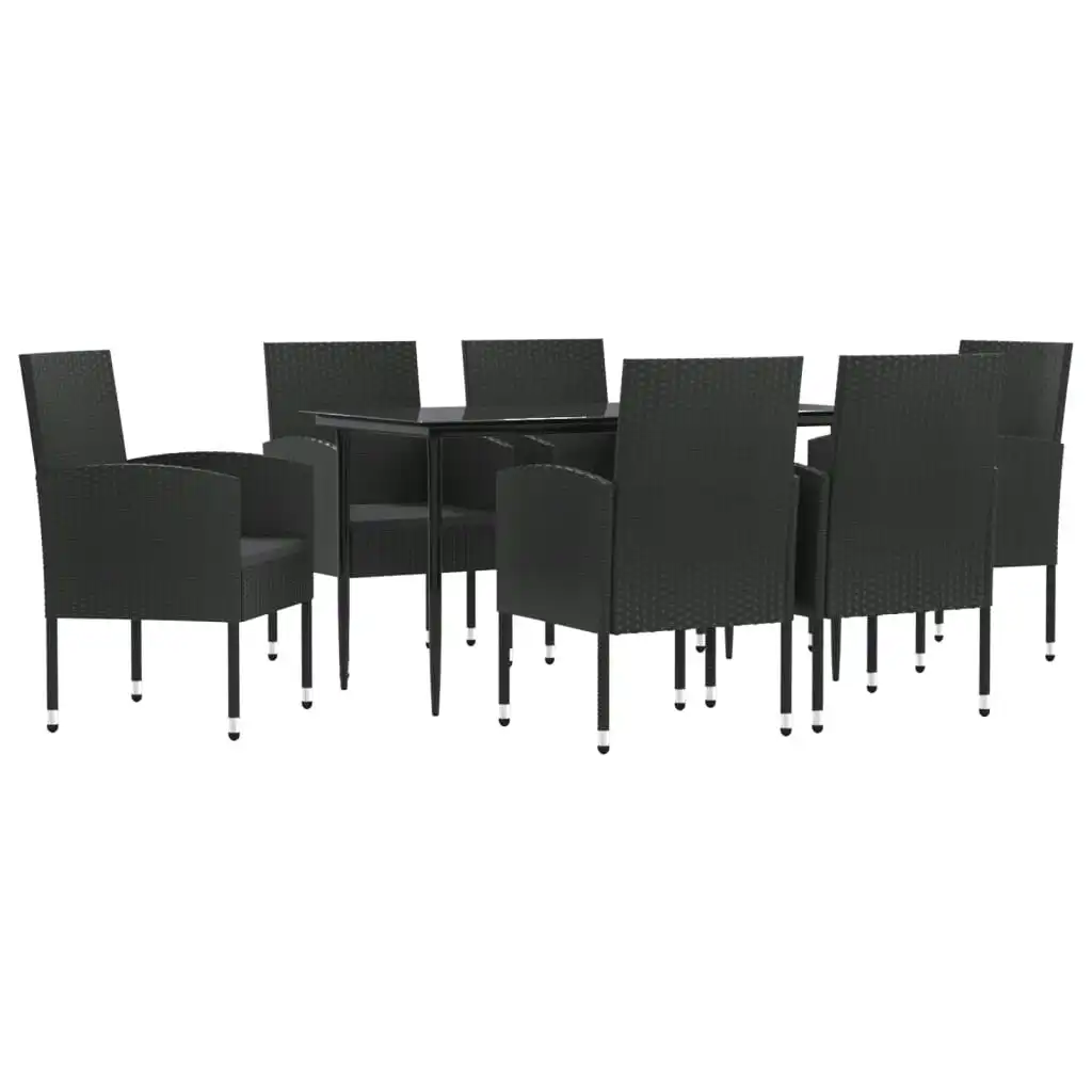 7 Piece Garden Dining Set Black Poly Rattan and Steel 3203339