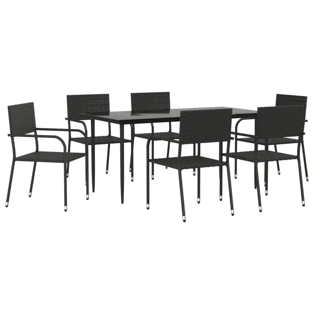 7 Piece Garden Dining Set Black Poly Rattan and Steel 3203277