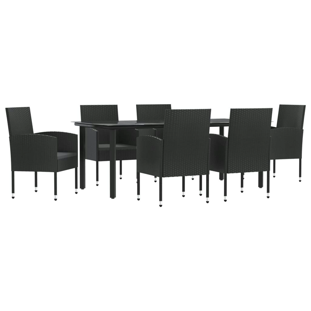 7 Piece Garden Dining Set Black Poly Rattan and Steel 3203350