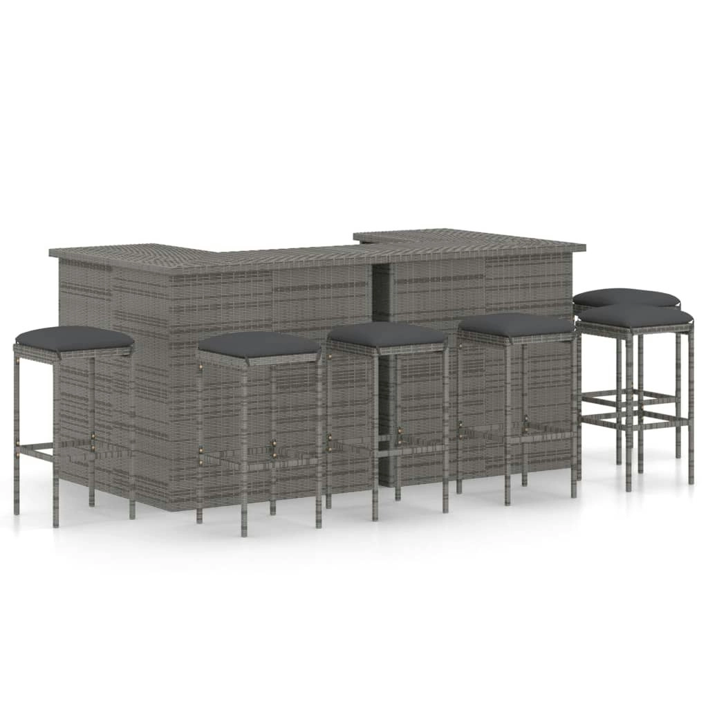 8 Piece Garden Bar Set with Cushions Poly Rattan Grey 3064927