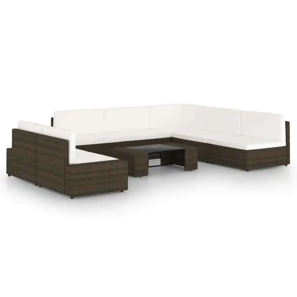 8 Piece Garden Lounge Set with Cushions Brown Poly Rattan 3067166