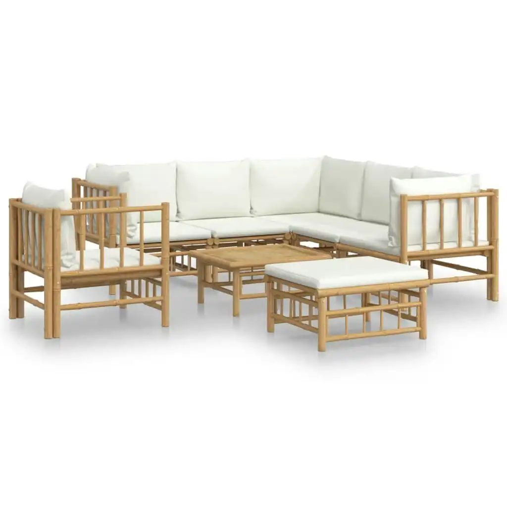 8 Piece Garden Lounge Set with Cream White Cushions  Bamboo 3155190