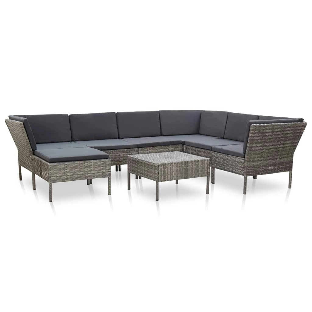 8 Piece Garden Lounge Set with Cushions Poly Rattan Grey 48954